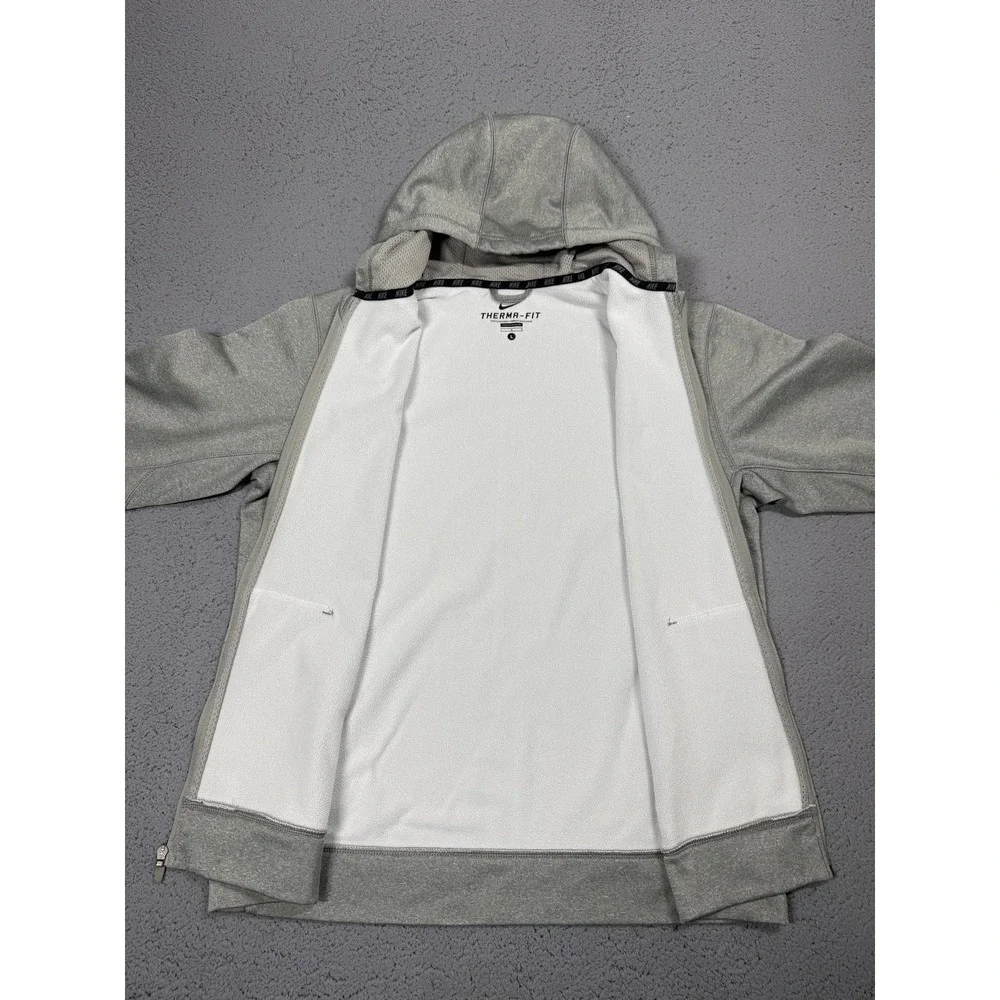 Nike Therma-FIT Hoodie Mens Large Gray Full Zip Fleece Lined Training Jacket